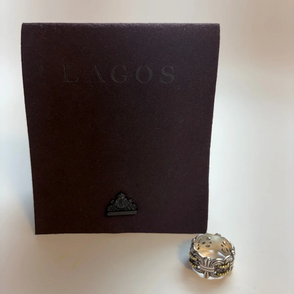 Lagos Caviar 18K Gold and Sterling Silver Women's Ring Size 6 3/4